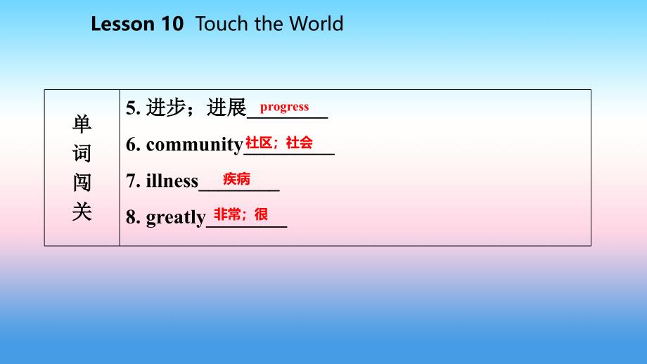 2018年秋九年级英语上册 Unit 2 Great People Lesson 10 Touch the World导学课件 （新版）冀教版_第4页