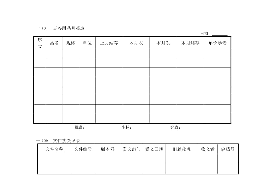 《精编》事务用品月报表与文件接受记录表2_第1页