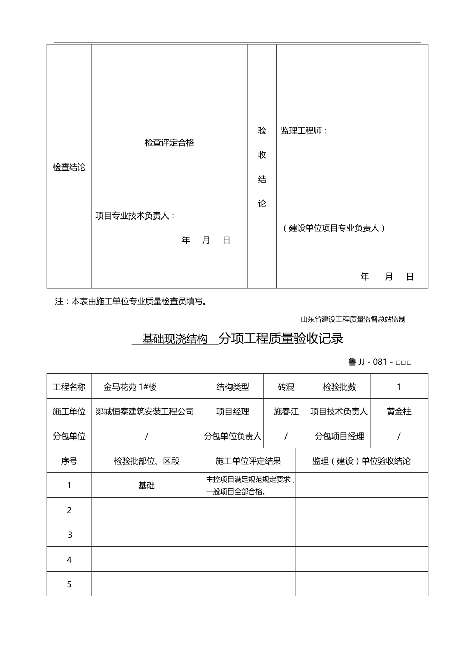 2020（建筑工程质量）鲁JJ分项工程质量验收记录_第2页