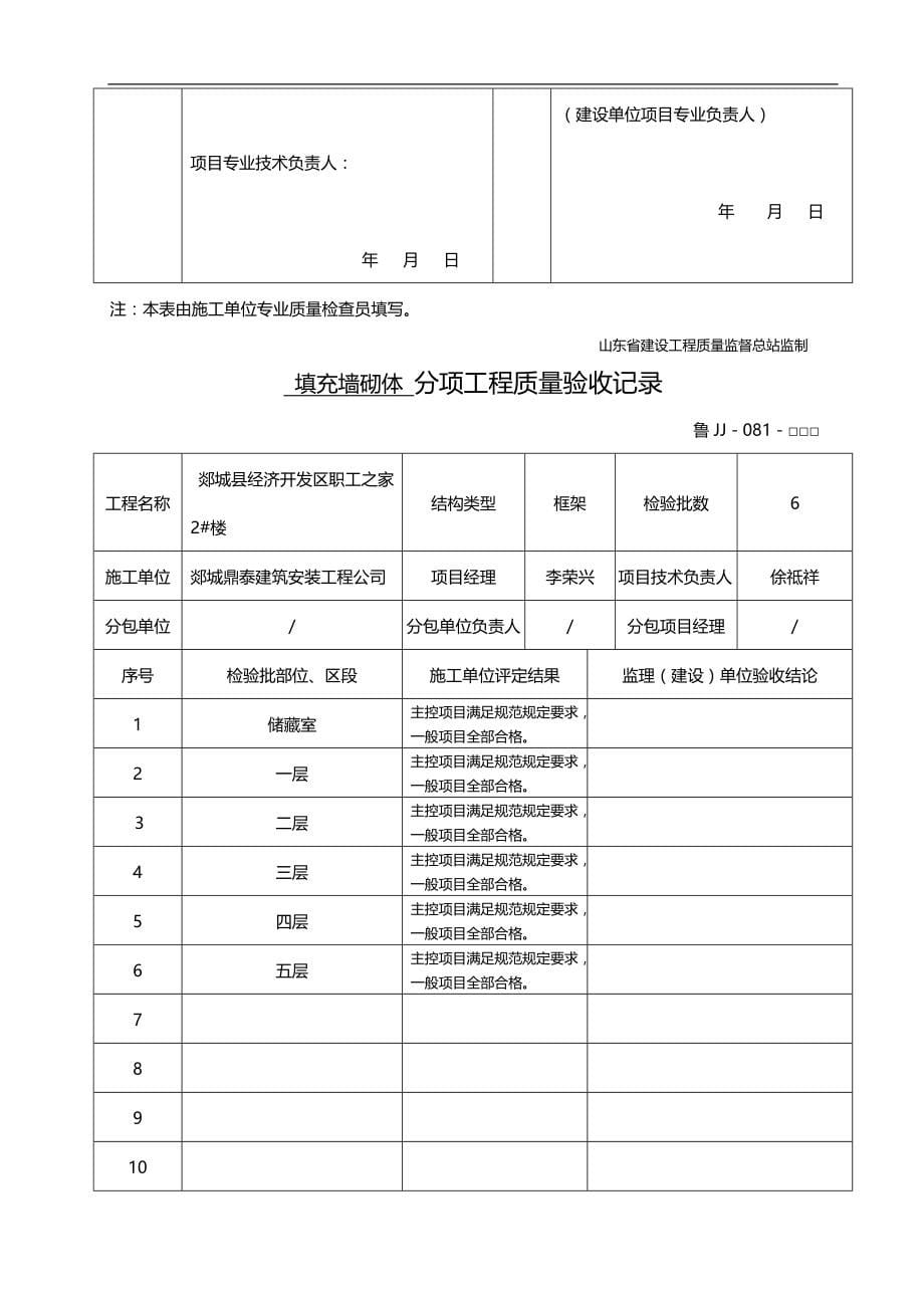 2020（建筑工程质量）鲁JJ分项工程质量验收记录_第5页