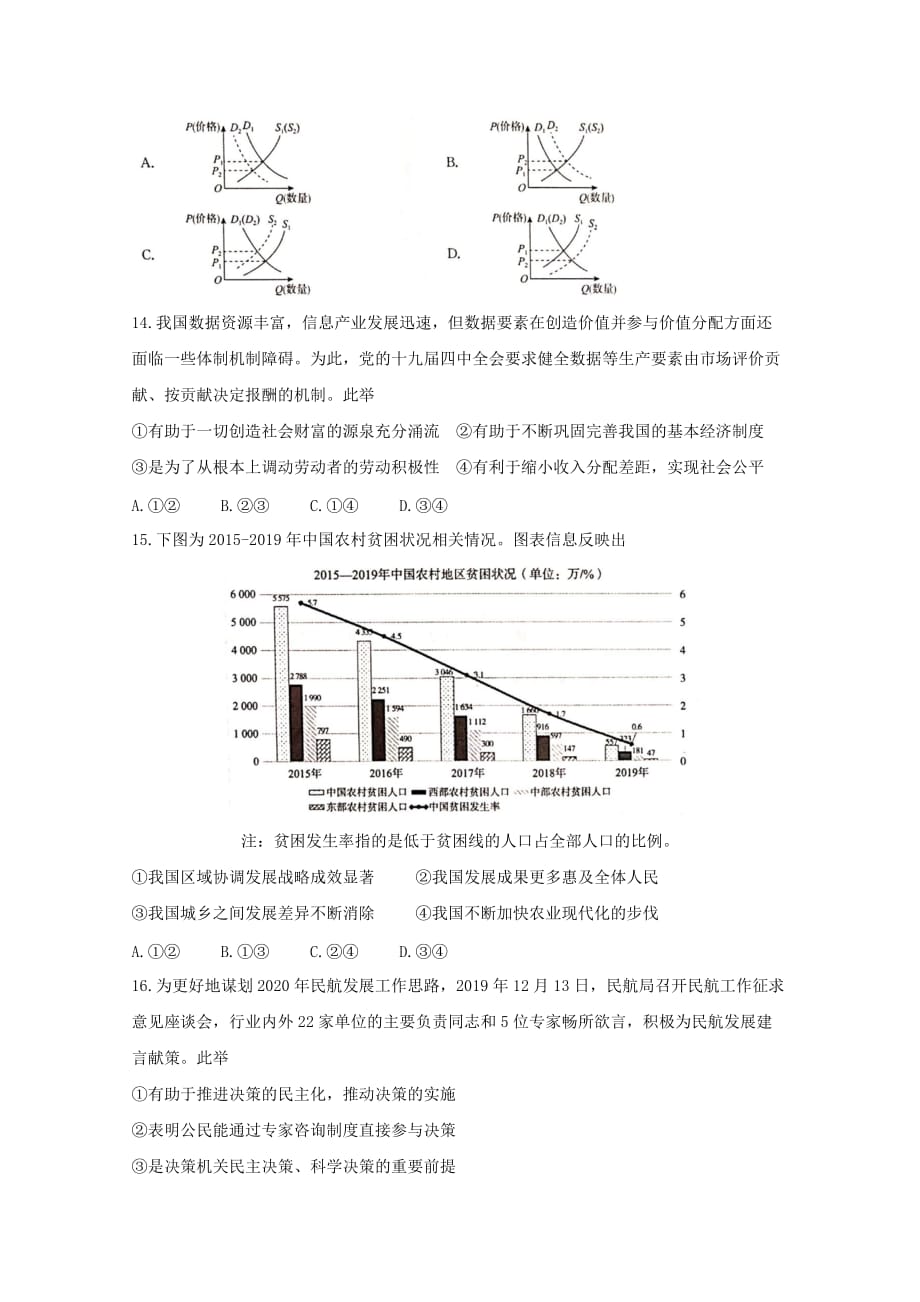 2020届高三政治4月份教学质量测评试题[含答案]_第2页