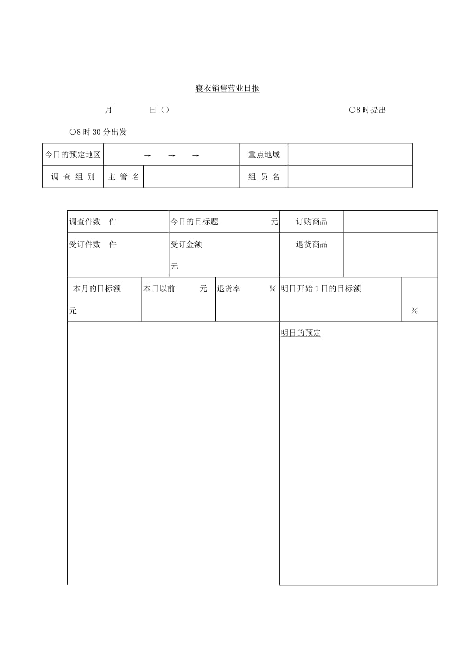 《精编》寝衣销售营业情况记录日报_第1页