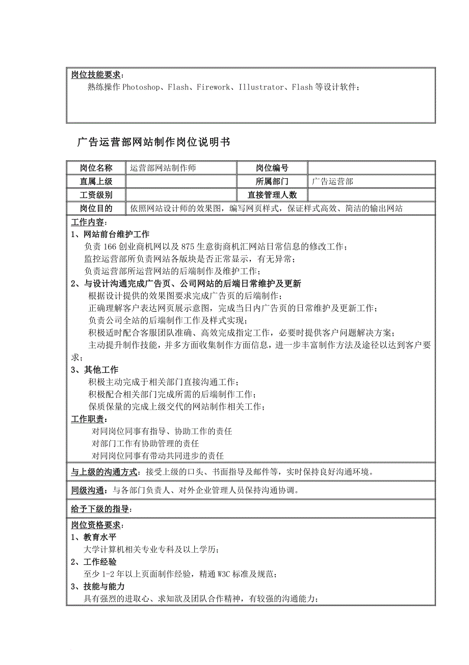 广告运营部岗位说明书_第2页