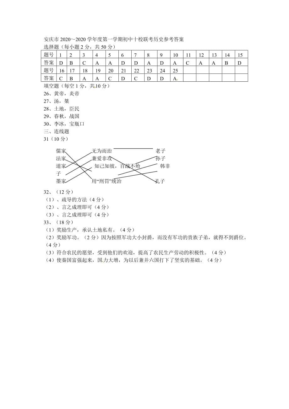 安徽省安庆市2020学年七年级历史上学期期中联考试题_第5页