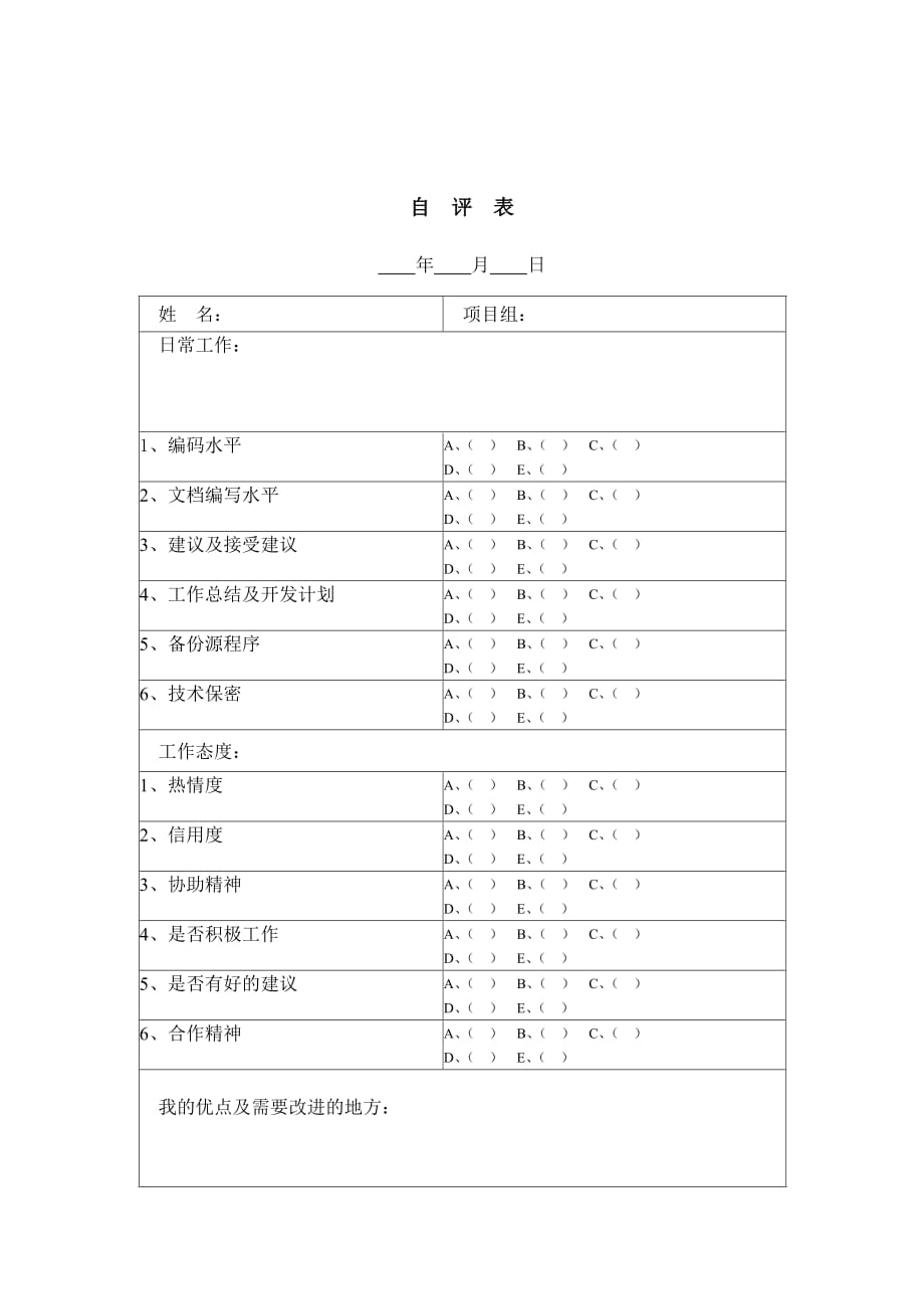 《精编》某公司员工工作自评表_第1页