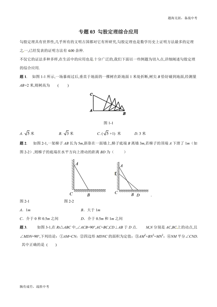 2020年数学 八年级‘勾股定理’精髓03 综合应用（学生版）_第1页