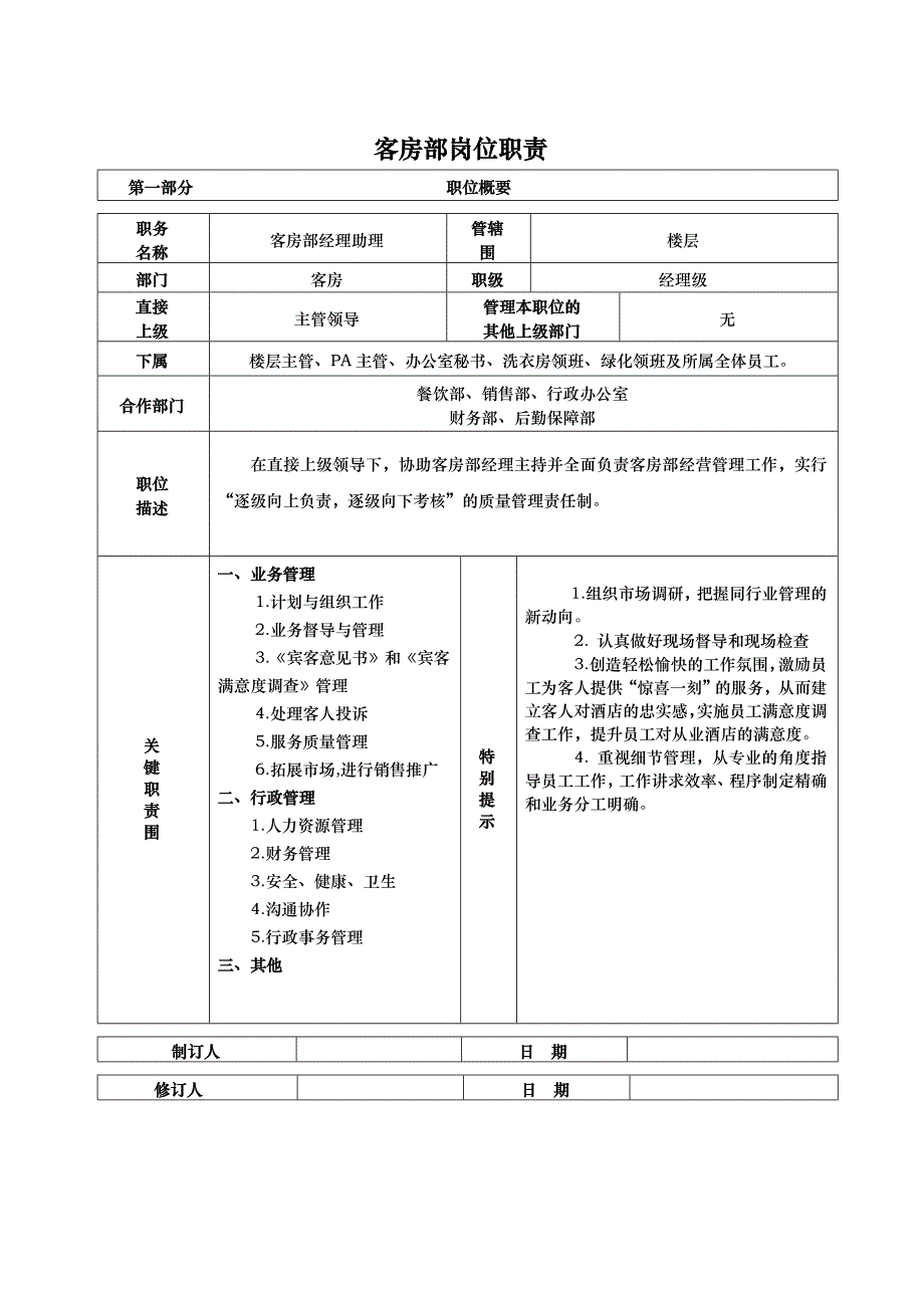 客房部岗位职责(表格)_第4页