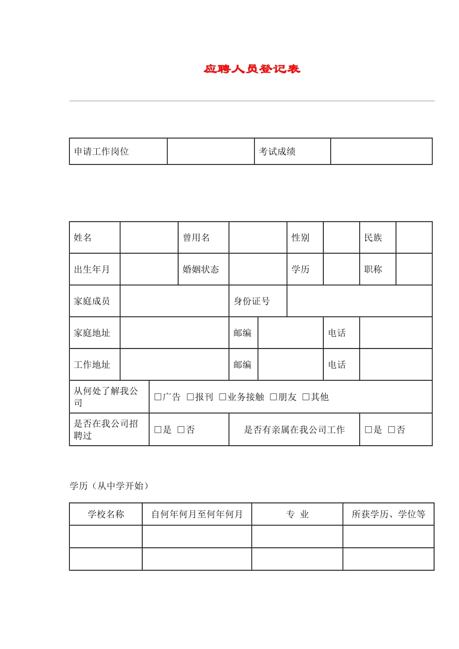 《精编》应聘人员信息登记表_第1页