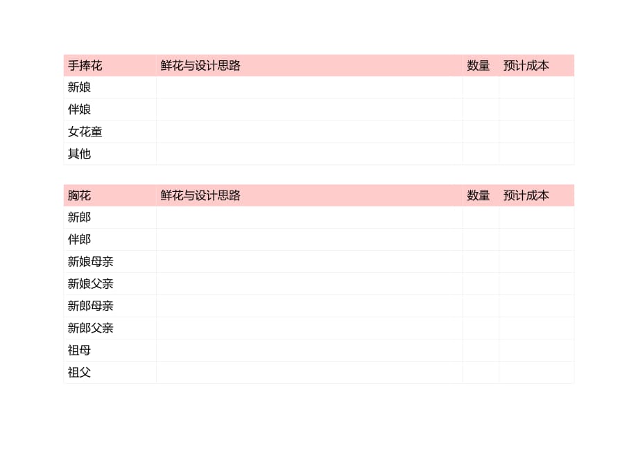 婚礼用花清单模板._第1页