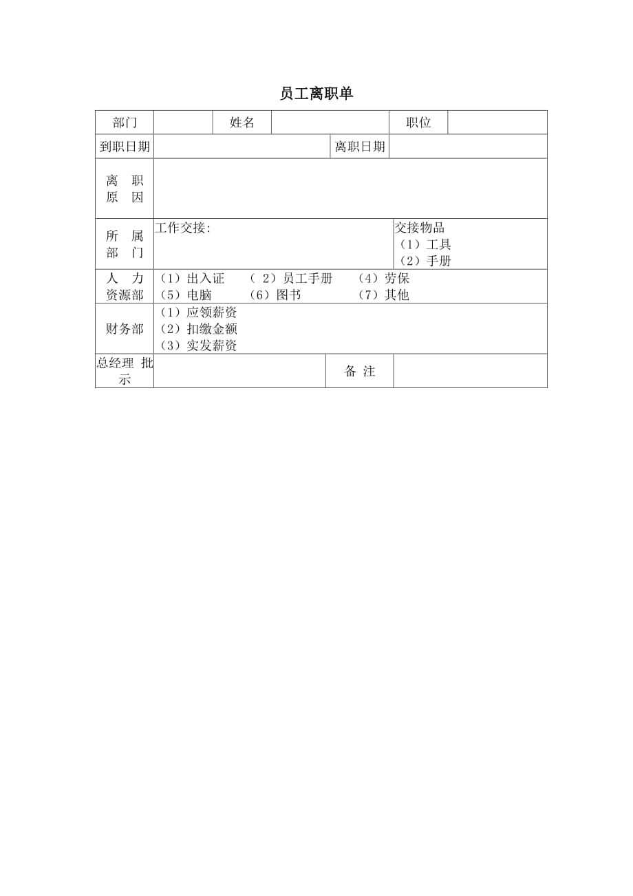 《精编》某公司员工离职单_第1页