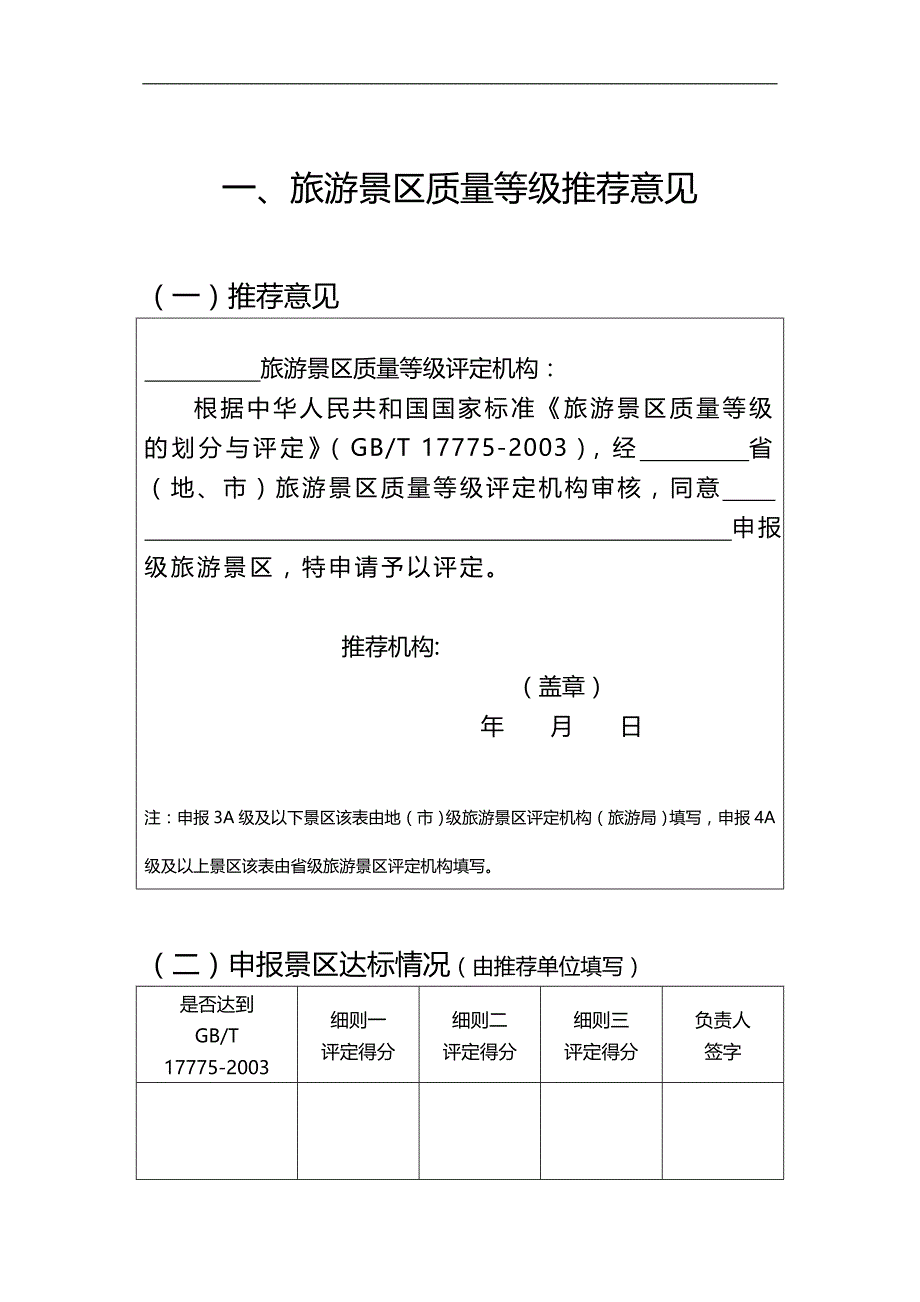 2020（质量管理套表）旅游景区质量等级评定表_第1页