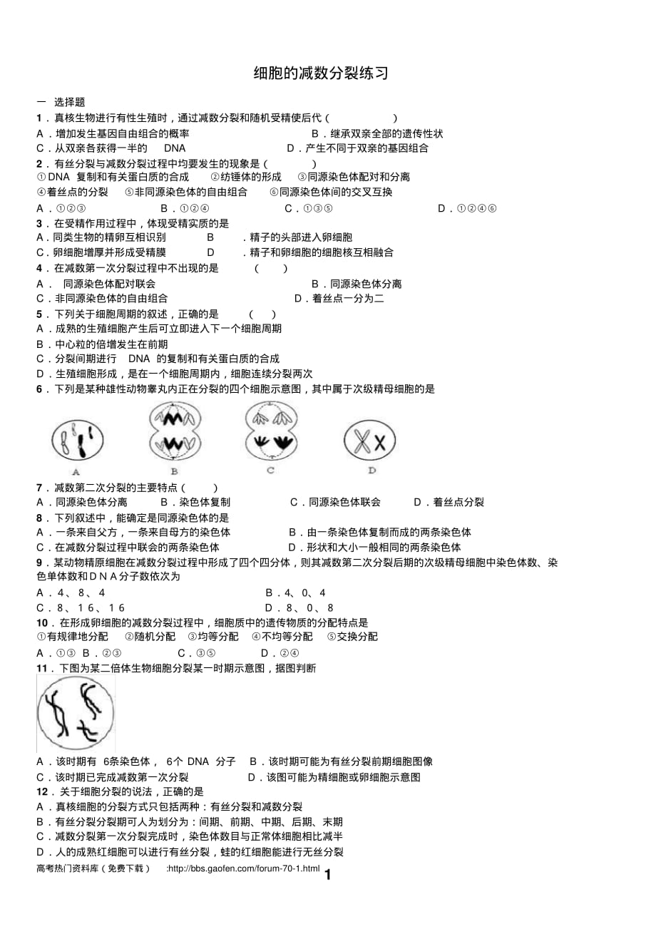 最新减数分裂经典习题_第1页