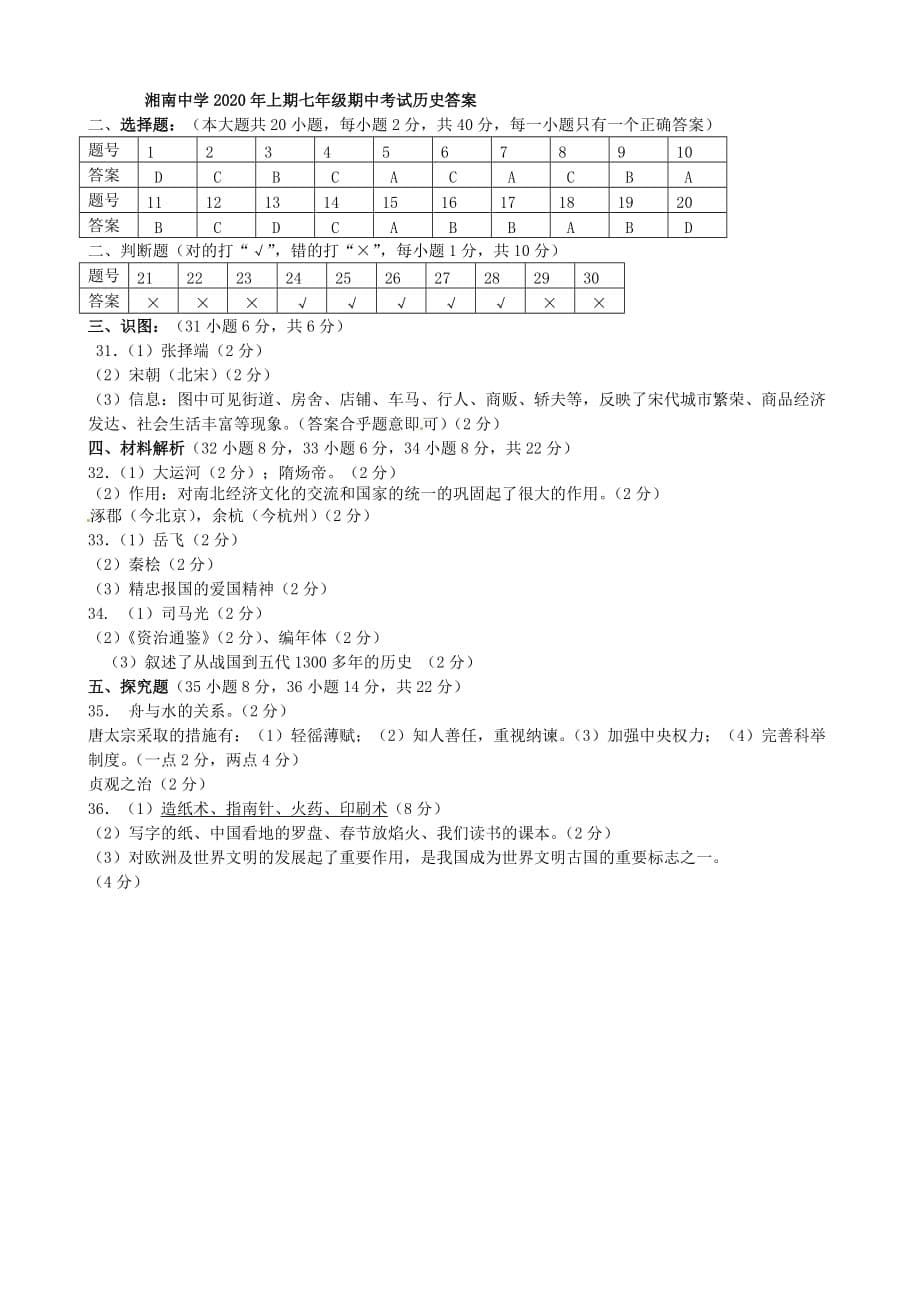 湖南省郴州市湘南中学2020学年七年级历史下学期期中试题 新人教版_第5页