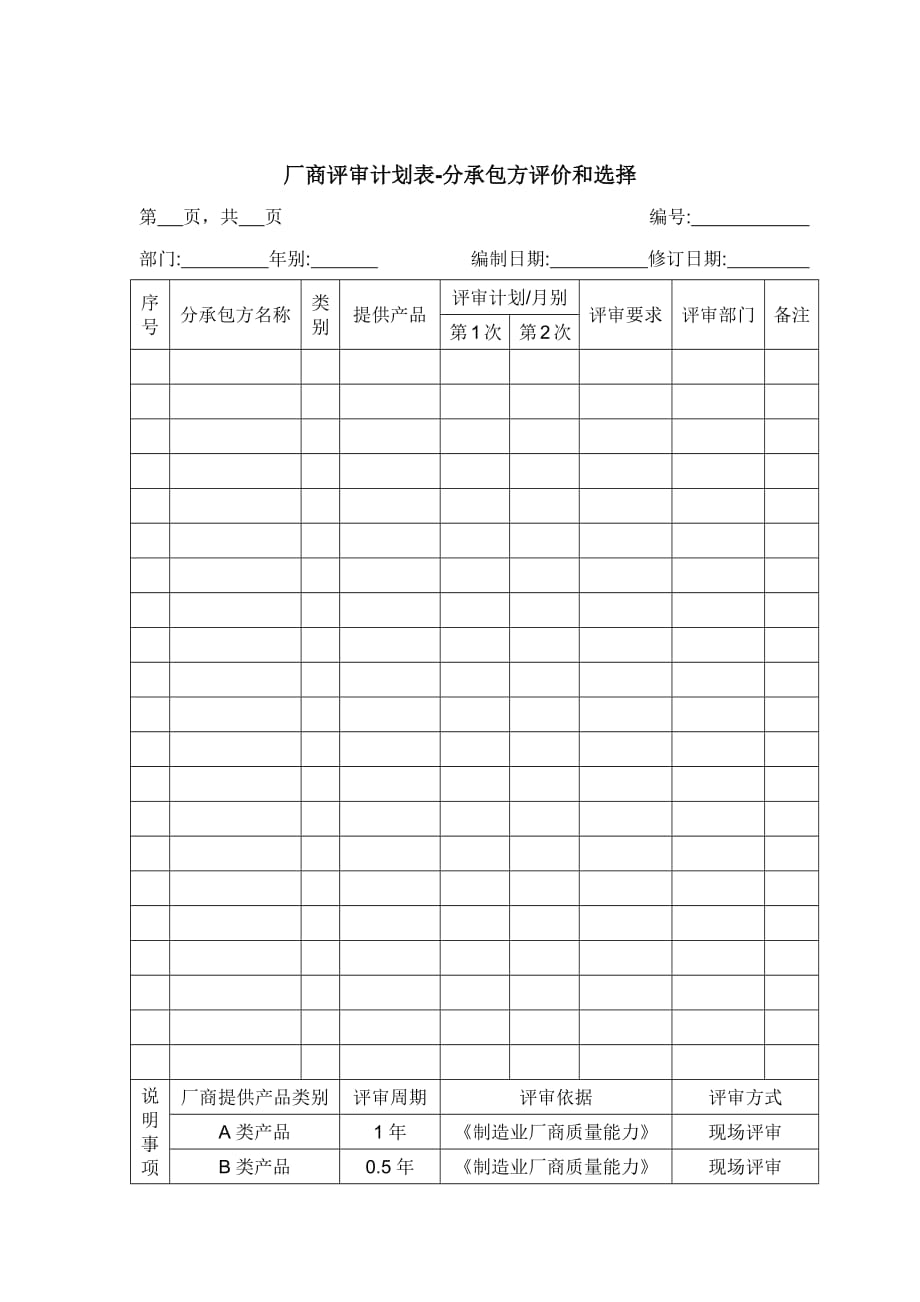 《精编》分承包方评审计划表_第1页