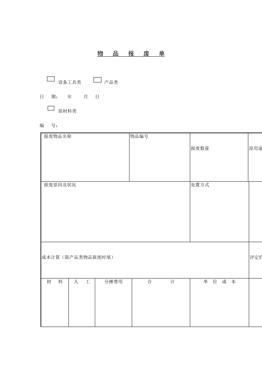 《精编》某公司物品报废记录表_第1页