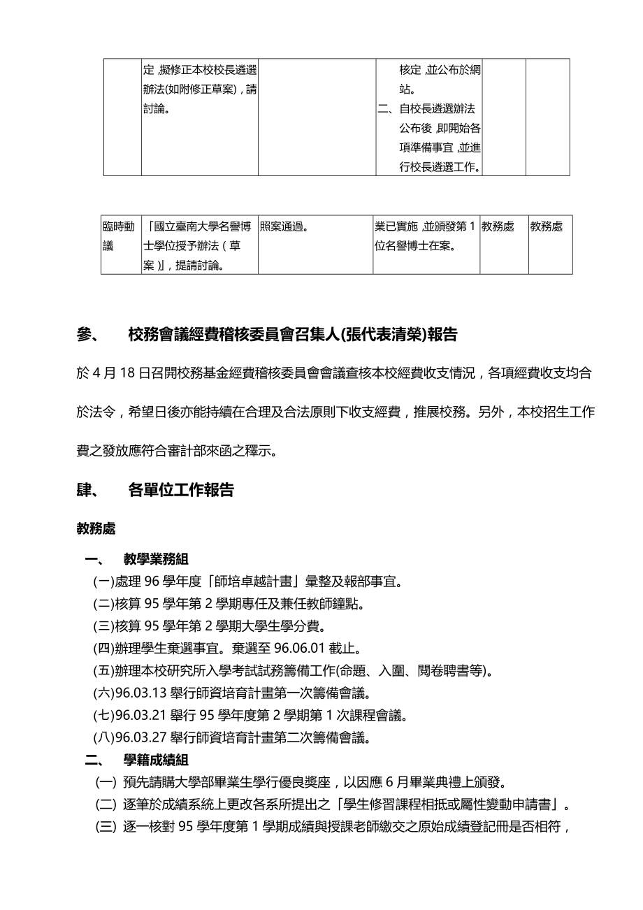2020（会议管理）国立台南大学九十五学年度第二学期第二次校务会议纪录_第3页