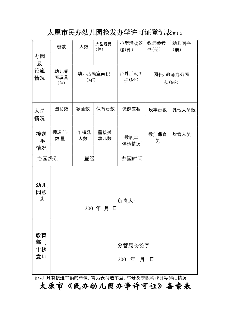 太原市民办幼儿园换发办学许可证登记表_第2页