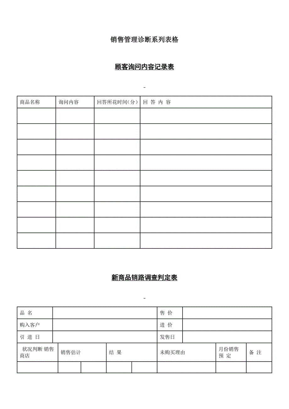 《精编》企业管理销售诊断记录表格_第1页