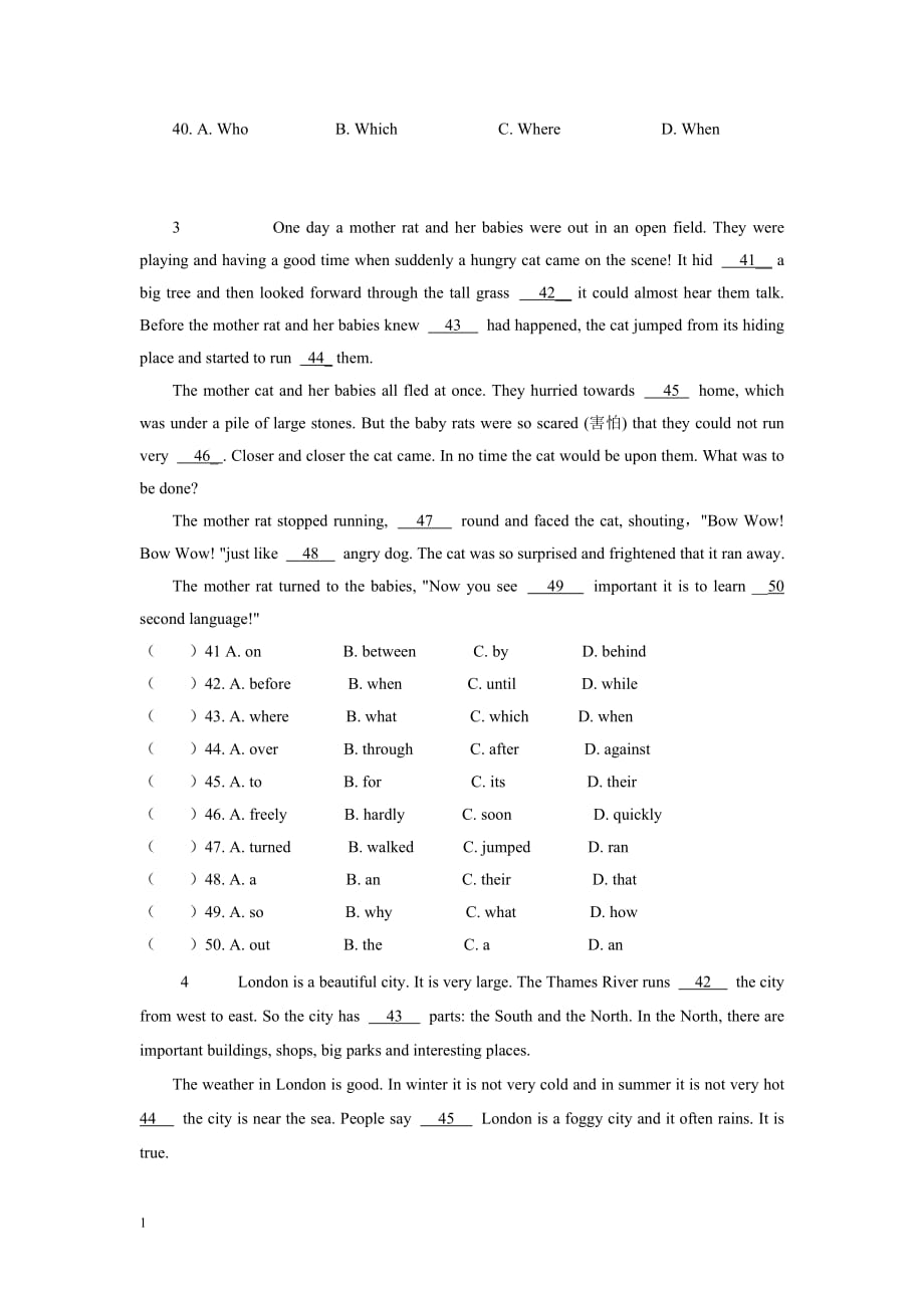 新版八年级上册英语完形填空专项练习(含答案)资料教程_第2页