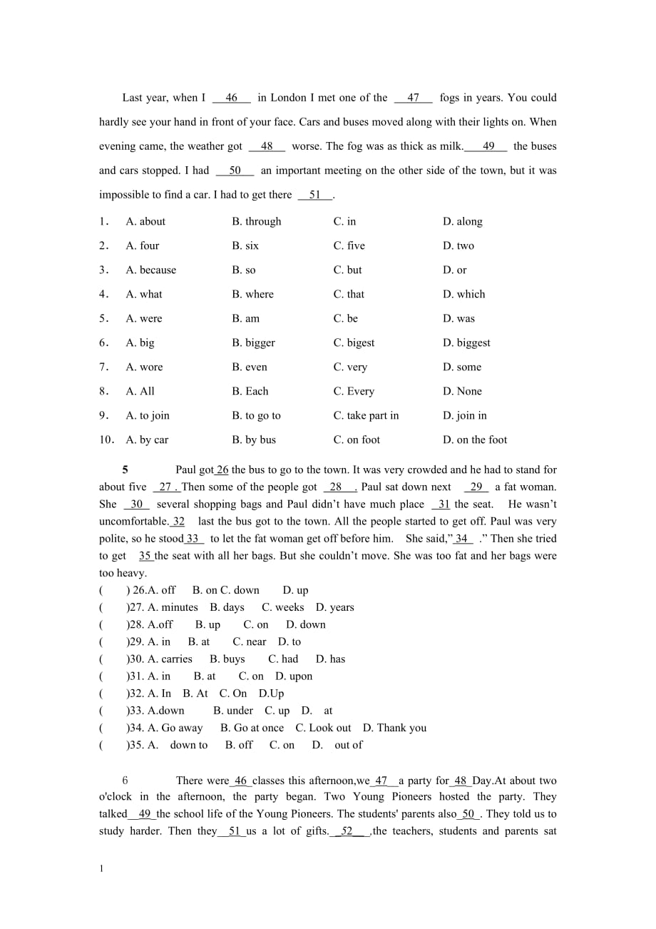 新版八年级上册英语完形填空专项练习(含答案)资料教程_第3页