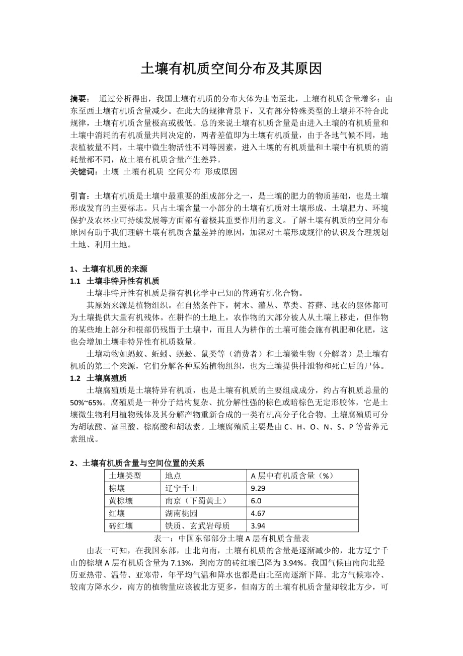 土壤有机质空间分布及其原因.doc_第1页