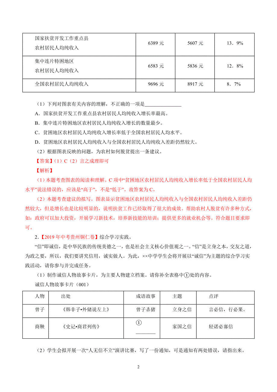 2年中考1年模拟备战中考语文 专题11 综合性学习（解析版）_第2页