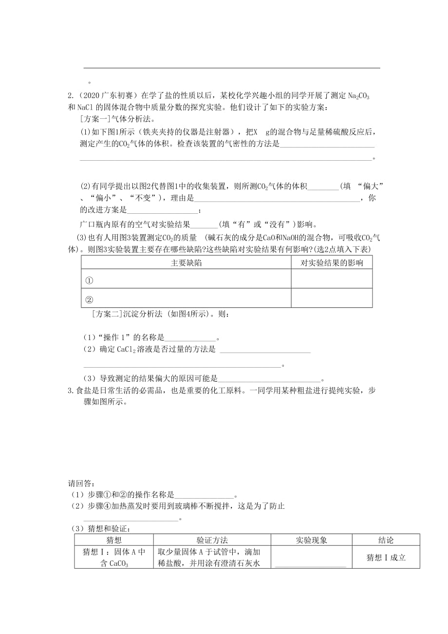 广东省东莞石龙三中中考化学复习 探究实验与定性及定量分析（二）（无答案） 人教新课标版（通用）_第2页