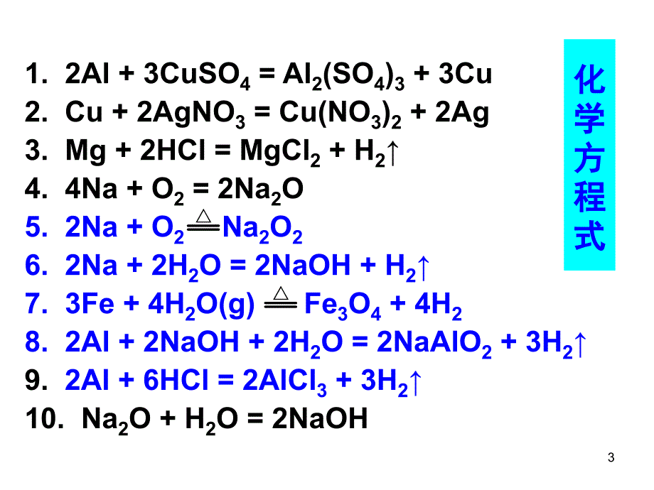 高一化学反应方程式默写大赛平时定量练习课件1解析_第3页