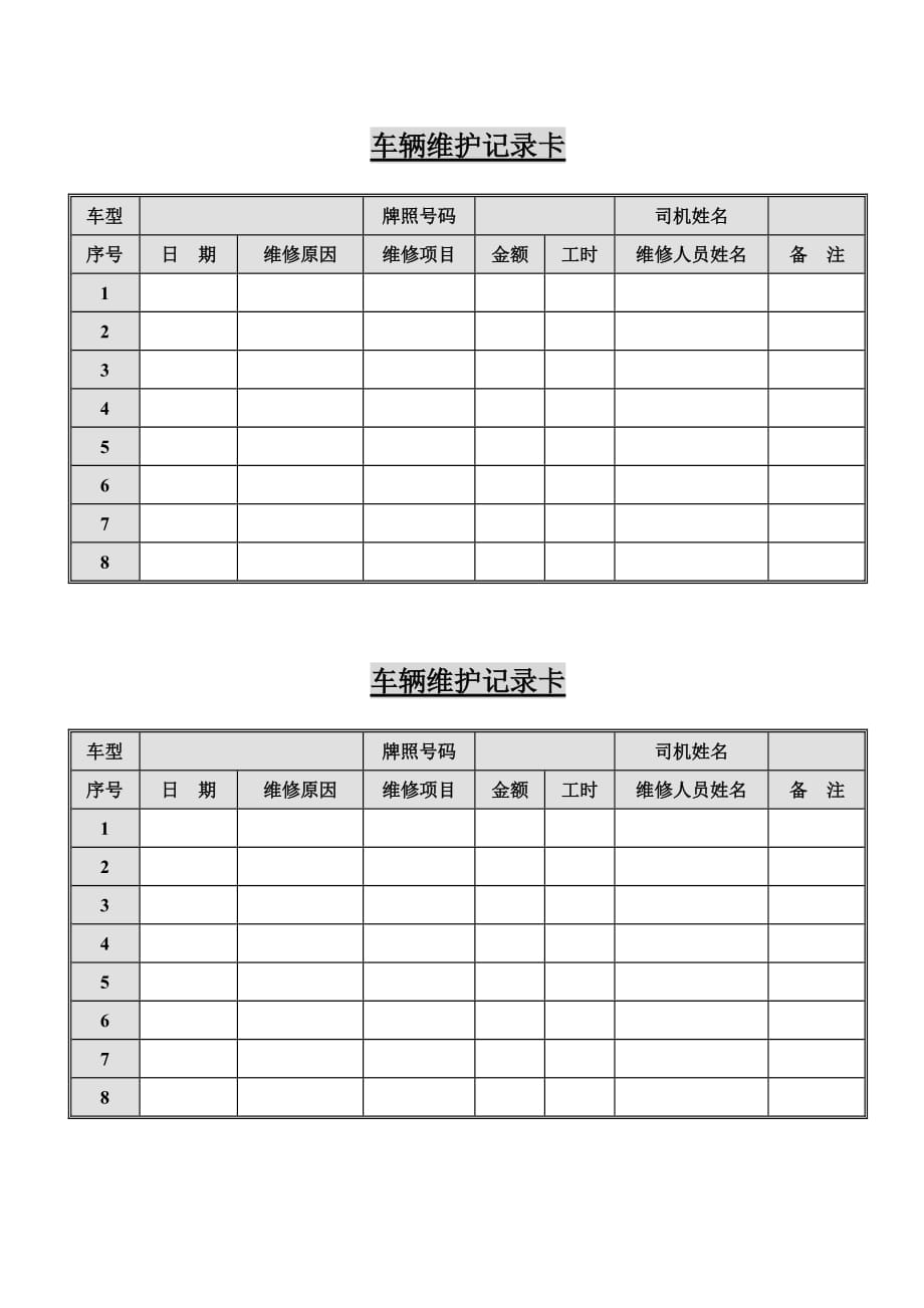 《精编》公司车辆维护记录卡_第1页