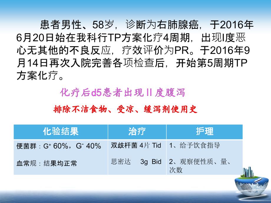 一例肺腺癌化疗后重度腹泻患者的护理课件PPT_第4页