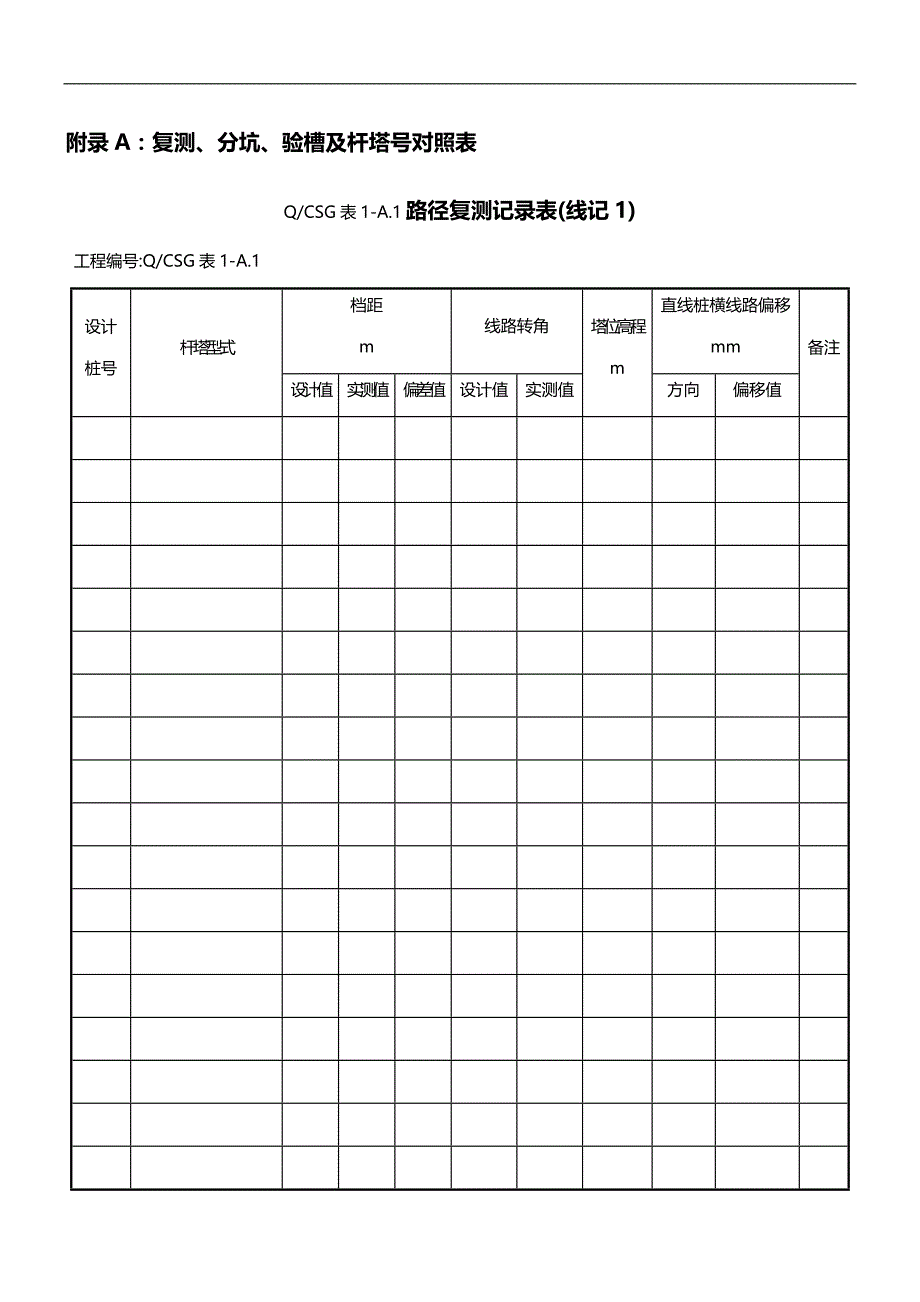 2020（电力行业）(版)输电线路施工记录及验评表测量记录及验评表_第1页