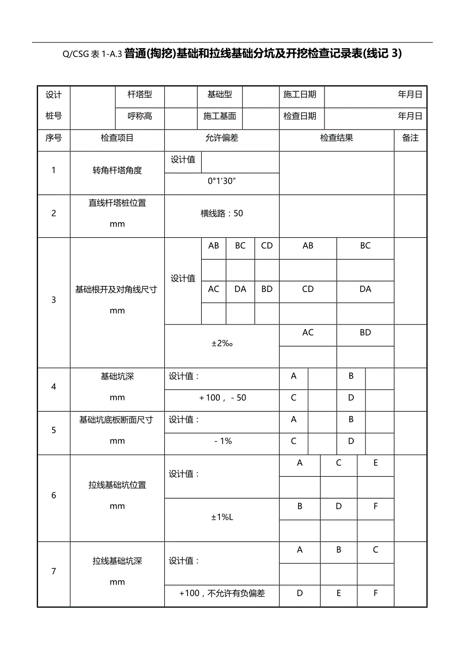 2020（电力行业）(版)输电线路施工记录及验评表测量记录及验评表_第4页