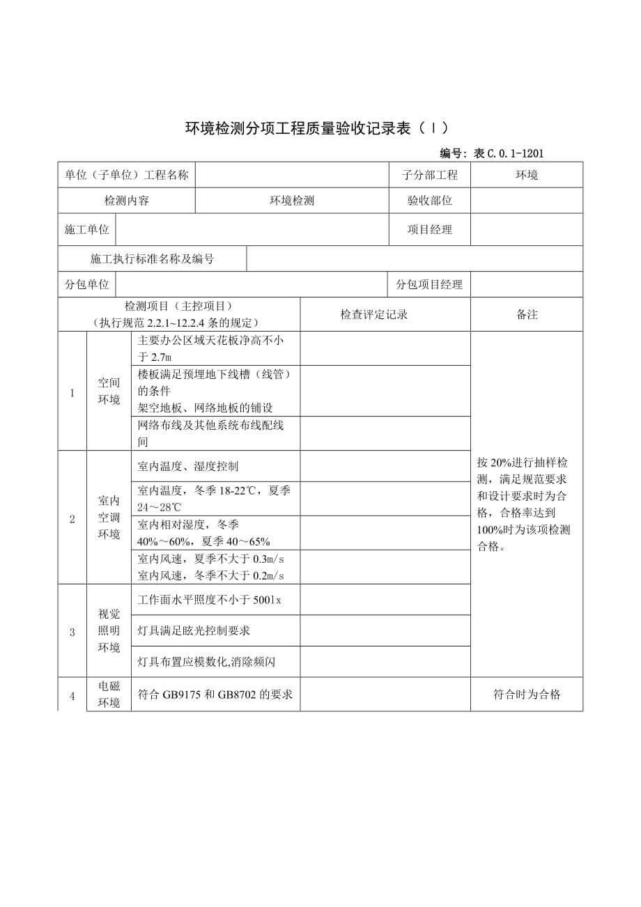 《精编》环境检测分项工程质量验收记录表_第1页