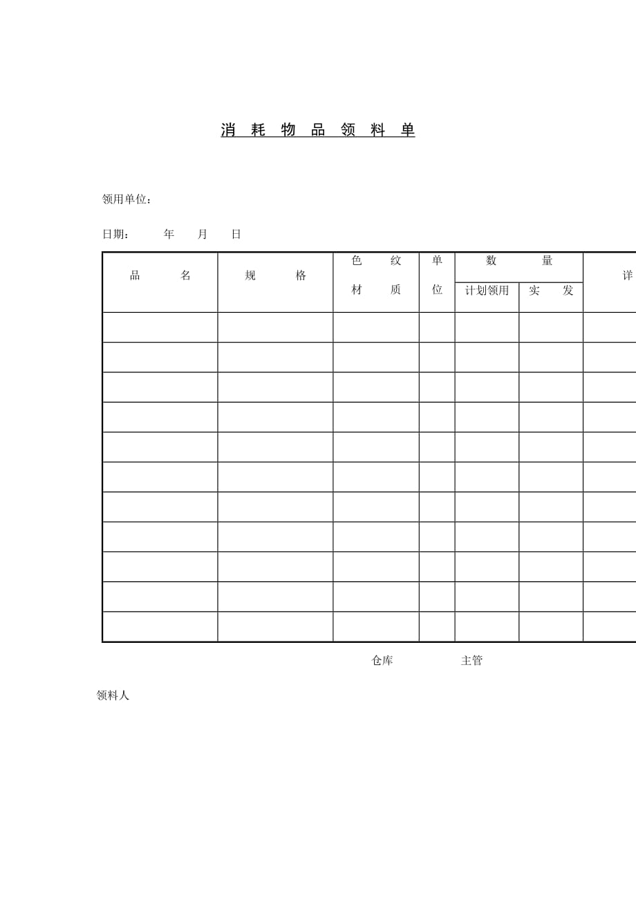 《精编》某公司消耗物品领料记录单_第1页