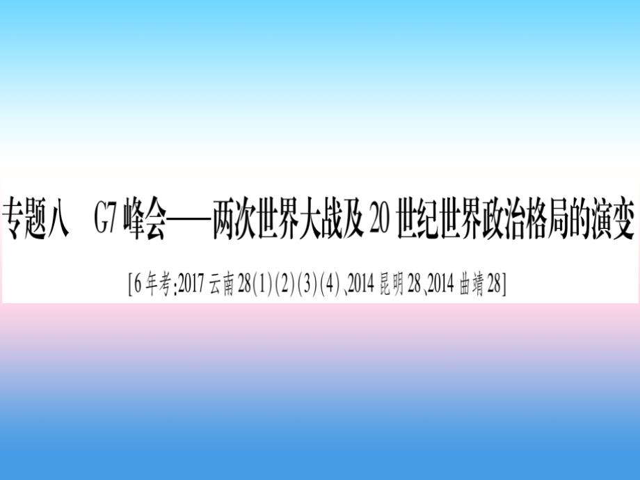 （云南专用）2019中考历史总复习 第2篇 知能综合提升 专题8 G7峰会—两次世界大战及20世纪世界政治格局的演变课件_第1页