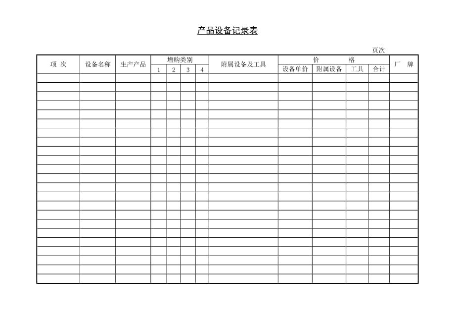 《精编》产品设备记录表单_第1页