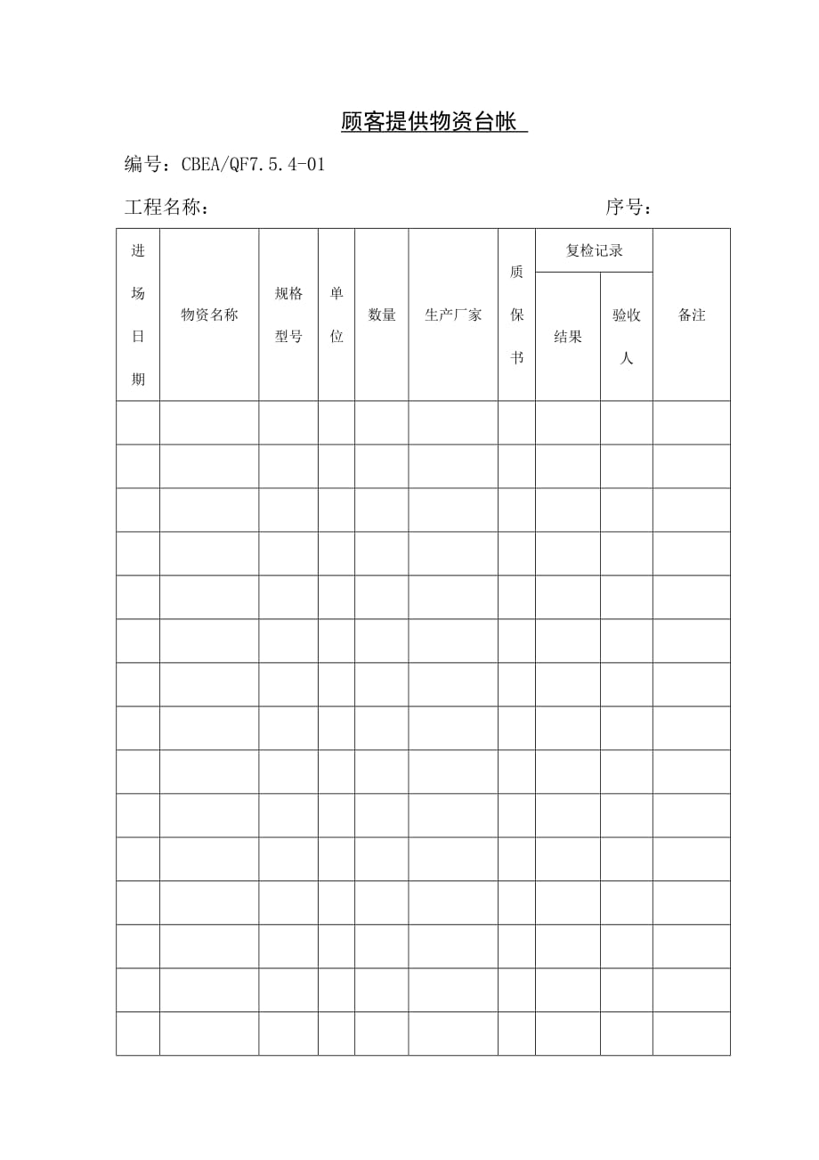 《精编》顾客提供物资明细记录表_第1页