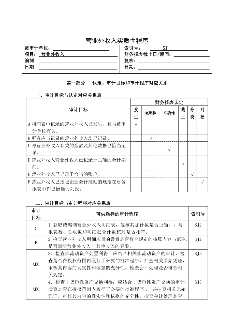 《精编》营业外收入实质性程序审计表_第1页