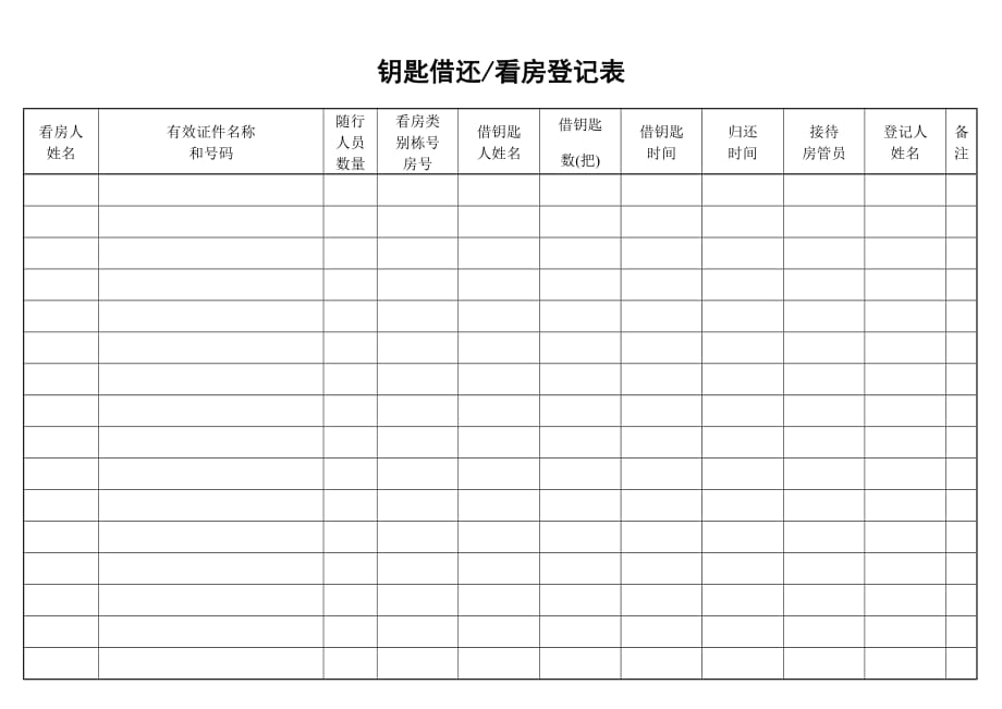 《精编》钥匙借还、看房登记表_第1页