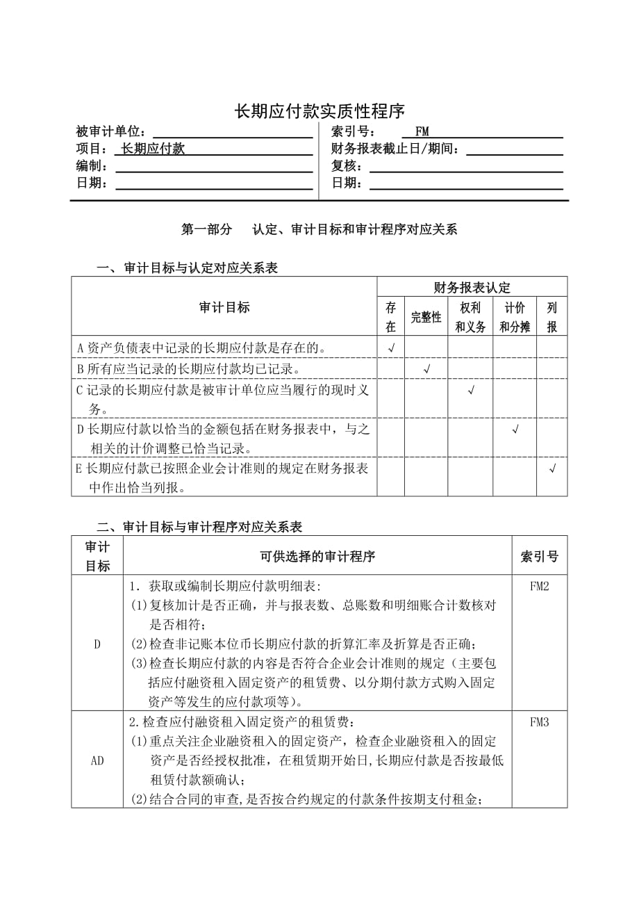 《精编》长期应付款实质性程序关系表_第1页