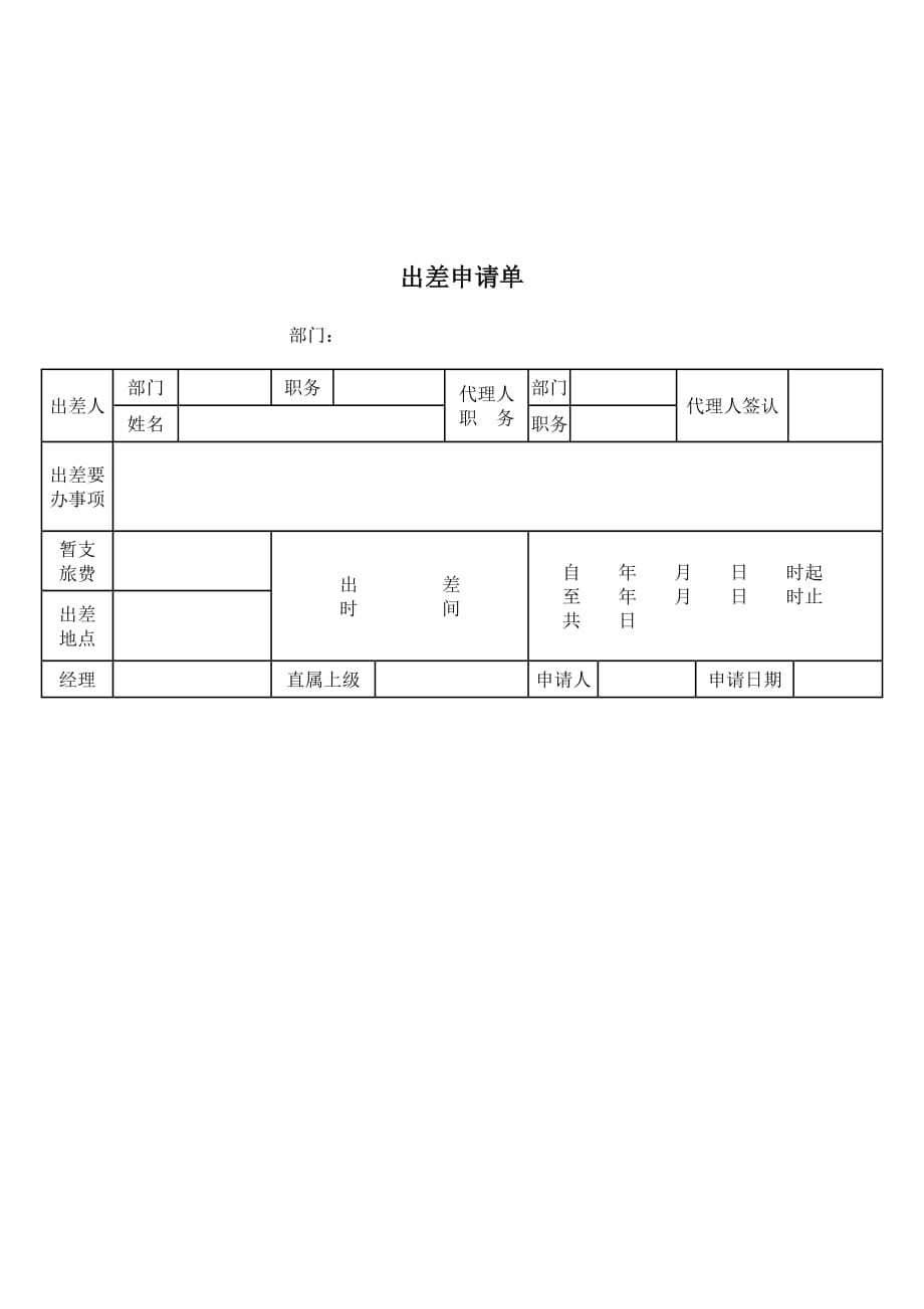 《精编》某公司职员出差申请单3_第1页