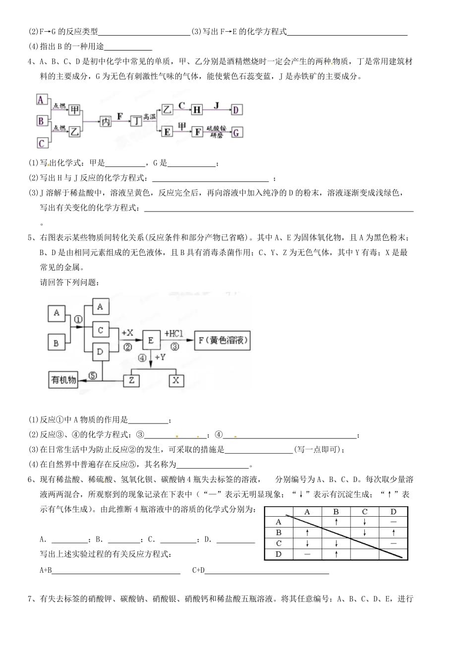 天津市小王庄中学九年级化学上册《物质的推断》练习（无答案） 新人教版（通用）_第2页