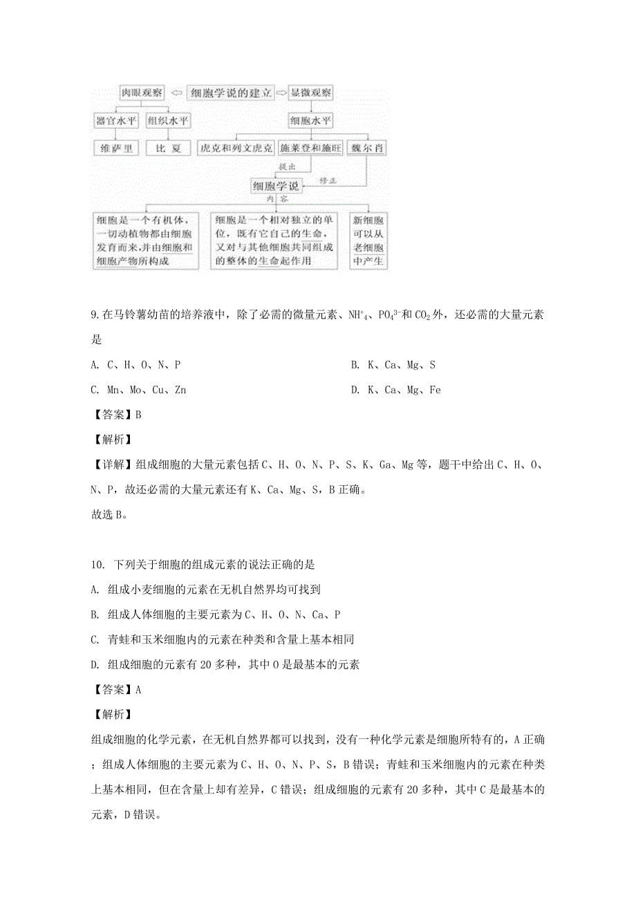 河南省新乡市三中2019-2020学年高一生物上学期第一次月考试题（含解析）_第5页