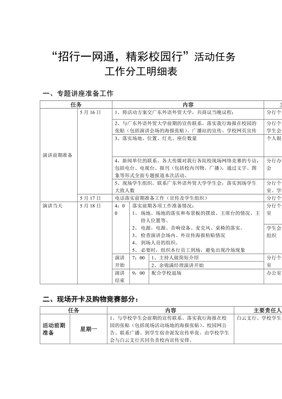 《精编》企业某活动任务工作分工明细表_第1页