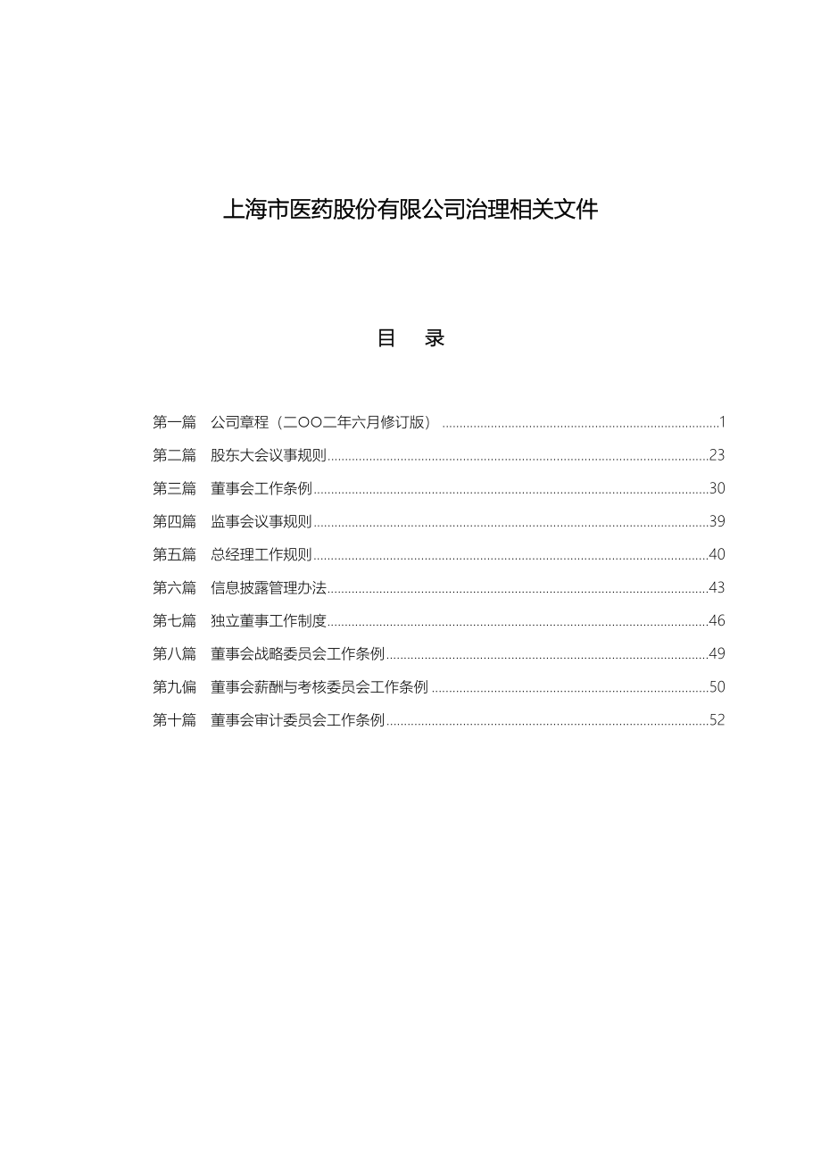 《精编》上海某医药公司治理相关文件_第1页