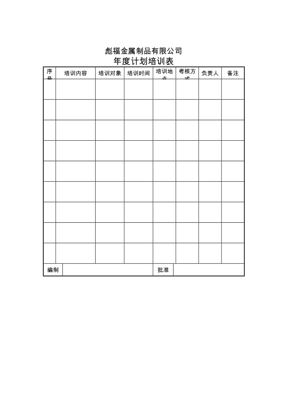 《精编》某公司年度计划培训表_第1页