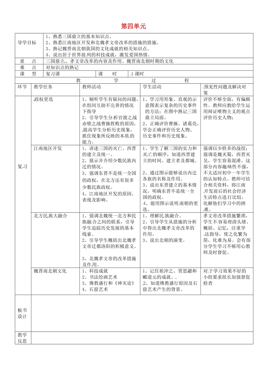 吉林省通化市外国语中学七年级历史上册 第四单元 政权分立与民族融合导学案 新人教版_第1页