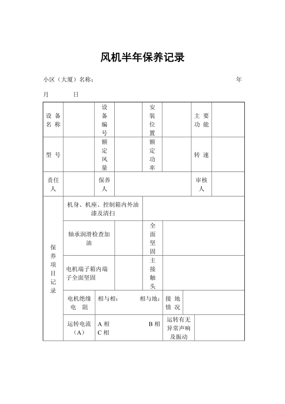 《精编》某小区风机半年保养记录表_第1页