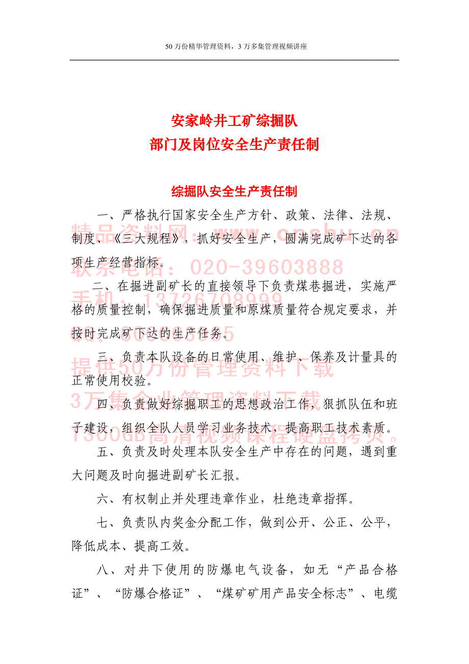 《精编》综掘队部门及岗位安全生产责制度_第1页