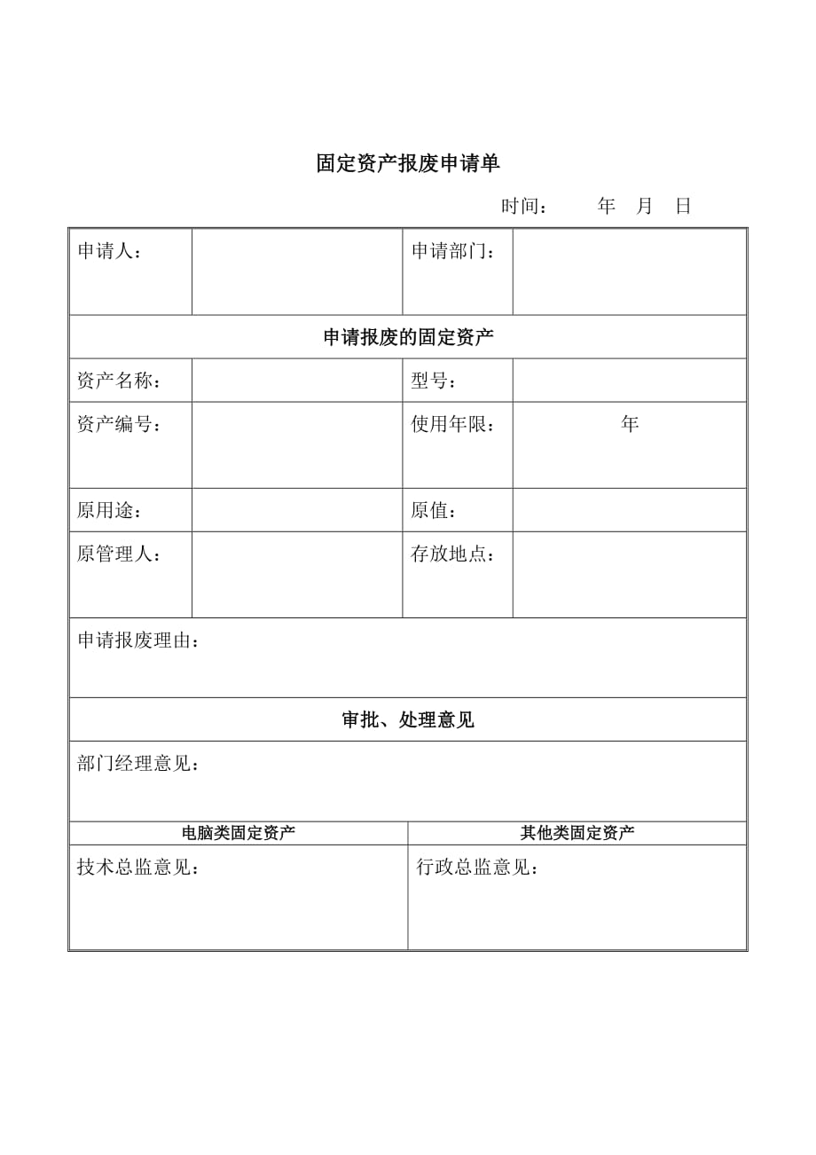 《精编》某部门固定资产报废申请单_第1页